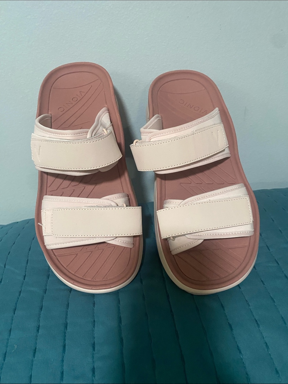 Light Pink Slide Sandals with White Straps unisex